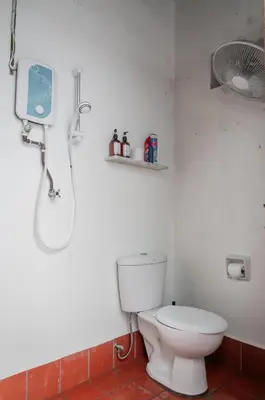 a bathroom with a toilet and a shower at Aayu Heritage - Heritage Home in Stewart Lane in George Town