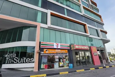 a store front of a building on a street at 2BR Airport Panoramic View Family Suite in Bayan Lepas