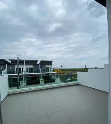 a view of a building with a large patio at PaddyView 2-storey Landed GuestHouse 15pax 4R3B \u7a3b\u7530\u4e2d\u592e\u6c11\u5bbf in Sekincan
