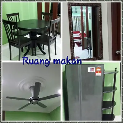 a collage of pictures of a table and a mirror at Zara's Homestay in Kuala Kurau