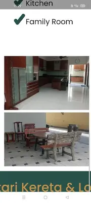 two pictures of a family room with a wooden bench at Ipoh homestay KK road in Ipoh