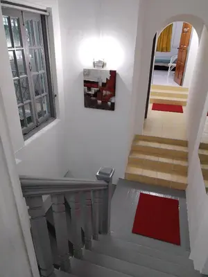 a view of a stairway with a red rug at Gurney PENstay in George Town