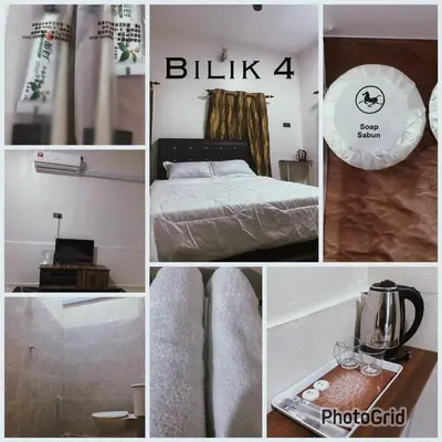 a collage of pictures of a bedroom with a bed at Mikhail Roomstay in Dabung