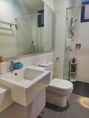 a bathroom with a sink and a toilet and a shower at #MyMidoriGetaway , CameronFair, Cameron Highlands in Tanah Rata