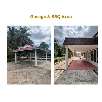 a collage of two pictures of a pavilion at Homestay The White House Balik Pulau Penang in Balik Pulau