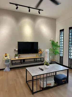 a living room with a flat screen tv on a wall at Modern Casual Style Haus 4Room`````Alma in Bukit Mertajam