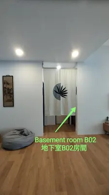 a room with a glass door with a sign on it at Sunya Home Basement Raub Pahang in Raub