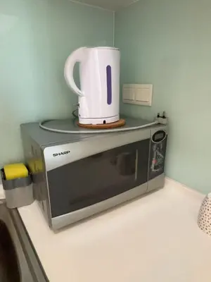 a microwave with a tea pot on top of it at Mansion One studio in George Town