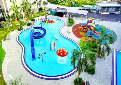 an overhead view of a pool with a water park at Ipoh Manhattan Free Waterpark 3BR 8Pax Family Suite MHA306 by City Home Empire in Ipoh