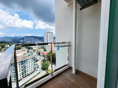 a balcony with a view of a city at The Tiny Treasure Stay #1BR in George Town