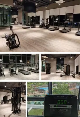 a collage of photos of a gym with a digital clock at Sunway Onsen Theme Park View Ipoh in Ipoh