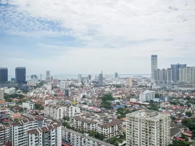 a view of a city with tall buildings at HOT & Modern 2BR Beacon Executive Suite, Georgetown in George Town