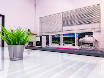 a room with a potted plant and a window at Lakeside Pool Villa in LakeGarden & Zoo in Taiping