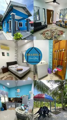 a collage of four pictures of a house at Shahila Homestay Sabak Bernam