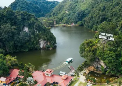 an aerial view of a river with a boat in it at Ipoh Anderson Condo - 2BR in Ipoh