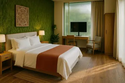 a bedroom with a bed and a desk and a television at Alambadet Vesat in Gopeng
