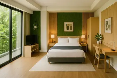 a bedroom with a bed and a desk and a television at Alambadet Vesat in Gopeng