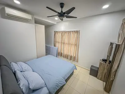 a bedroom with a bed and a ceiling fan at \u7a3b\u5cb8 DaoAn Homestay-with balcony in Sekincan