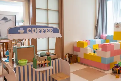 a room with a lego kitchen and a coffee shop at Cheekaaboo Playhouse Ipoh I Private Pool Family Stay with Indoor Playzone in Ipoh