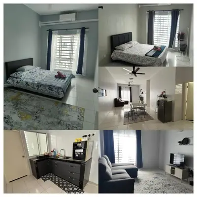 a collage of four pictures of a bedroom at HS Homestay Casa Klebang Ipoh in Chemor