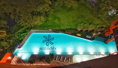an overhead view of a pool at a resort at DG HomestayMuslim Piccadilly Ipoh Pool View in Ipoh