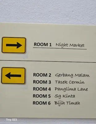 a sign that says room right market with arrows at Tasek Cermin Roomstay in Ipoh