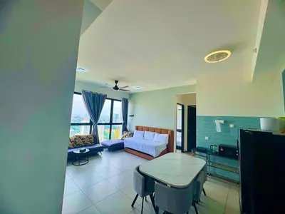 a living room with a couch and a table at Elegant 3BR Luxury City View Comfortable for 10 in George Town