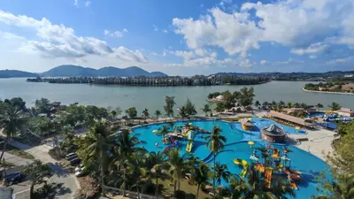 an aerial view of a water park at Azure Haven by the Sea-Lumut in Lumut
