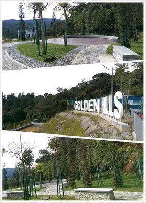 a collage of two pictures of a park with a bench at Strawberry Homestay in Cameron Highlands
