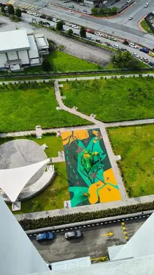 an aerial view of a park with a playground at Leezahomestay in Bayan Lepas