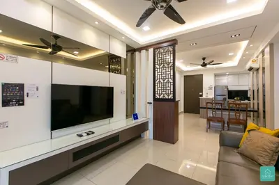 a living room with a large flat screen tv at JOMSTAY Majestic Ipoh Suites in Ipoh