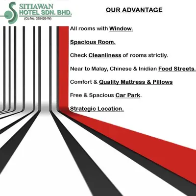 a flyer for our amphitheater event with red and black arrows at Hotel Sitiawan in Sitiawan
