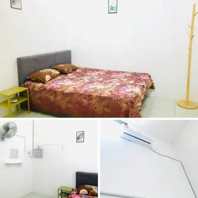 two pictures of a bedroom with a bed at Homestay Lestary near Taiping Fast WIFI Netflix in Taiping