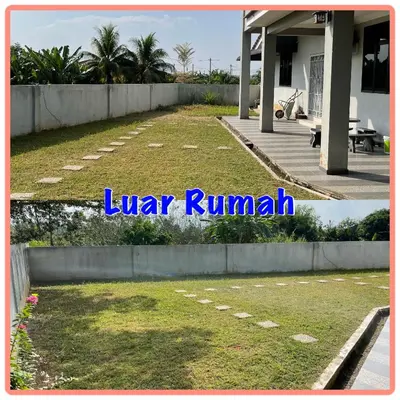 two pictures of a yard next to a house at D Corner Islam Homestay in Kuala Kangsar