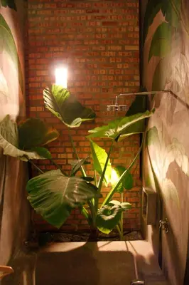 a bathroom with a mirror with a plant in it at The Happy 8 Retreat in Ipoh