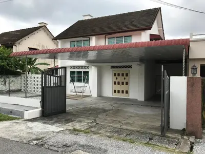 a house with a garage with a red awning at beXuan-Private Pool-Town Area-Snooker-BBQ-12-18Pax in Ipoh