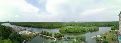an aerial view of a river with trees at Desair Apartment By SCHT in Lumut