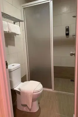 a bathroom with a toilet and a shower at Mii Smile Hotel Penang in George Town