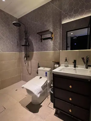 a bathroom with a toilet and a sink at Carnarvon Suites in George Town
