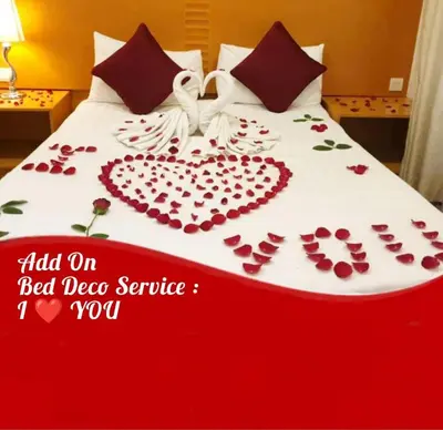 a bed with a heart made out of red roses at Cameron Nova Highlands Resort I in Cameron Highlands