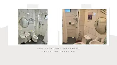 two photographs of a bathroom with two toilets and mirrors at Kensington Sunrise at Sg Palas,PalasHorizon in Tanah Rata