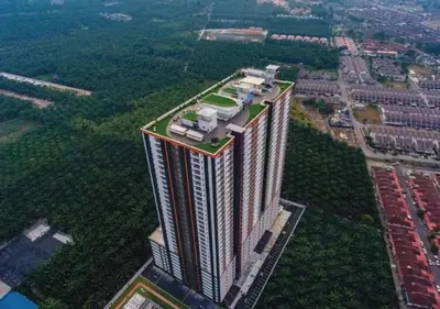 an overhead view of a tall building in a city at \u805a\u4e50\u5c4b\u6c11\u5bbfJyuraku homestay The venus sitiawan in Sitiawan