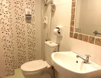 a bathroom with a toilet and a sink at Sun Inns Hotel Meru Raya in Chemor