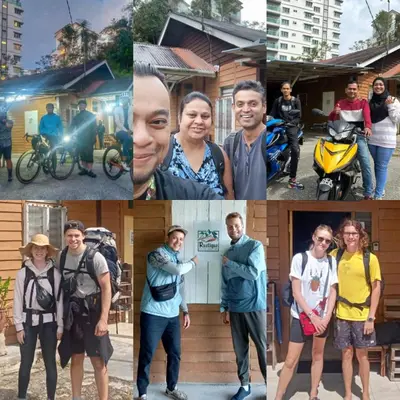 a collage of photos of people standing and smiling at The Rustique Guest House in Tanah Rata