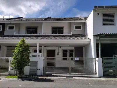 a white house with a garage in front of it at My Homestay N43 (14 pax) @ Golden Hills Night Market in Tanah Rata