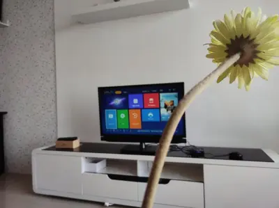 a flower in front of a tv in a living room at Dual Key 3BR at Macalister 218 Georgetown 32 WL in George Town