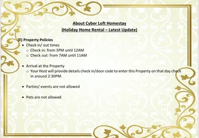 an invitation to a wedding with a gold pattern at Cyber Loft Homestay in Ipoh
