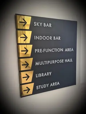 a sign with arrows pointing in different directions at Beacon Executive Suites - George Town in George Town
