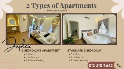 two images of a room with a bed and a living room at The Cove Premium Suites 7-13pax by IWH Suites in Ipoh