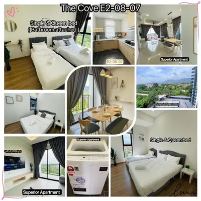 a collage of pictures of a room at The Cove Premium Suites 7-13pax by IWH Suites in Ipoh